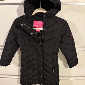 Weatherproof Girls Hoodie Puffer Jacket Black Sz 6X Zip/Snaps Closure